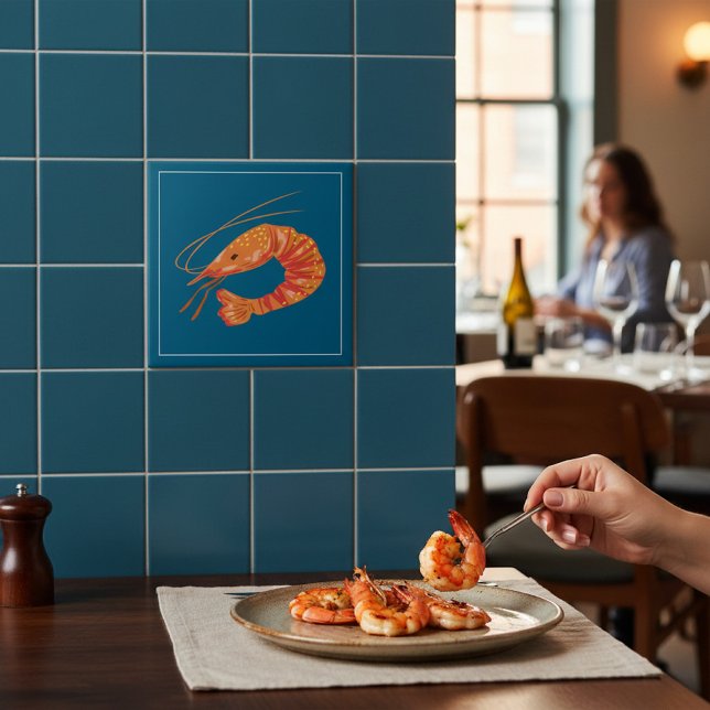 Azulejo Orange Shrimp Seafood Illustration Tile (Subido por el creador)