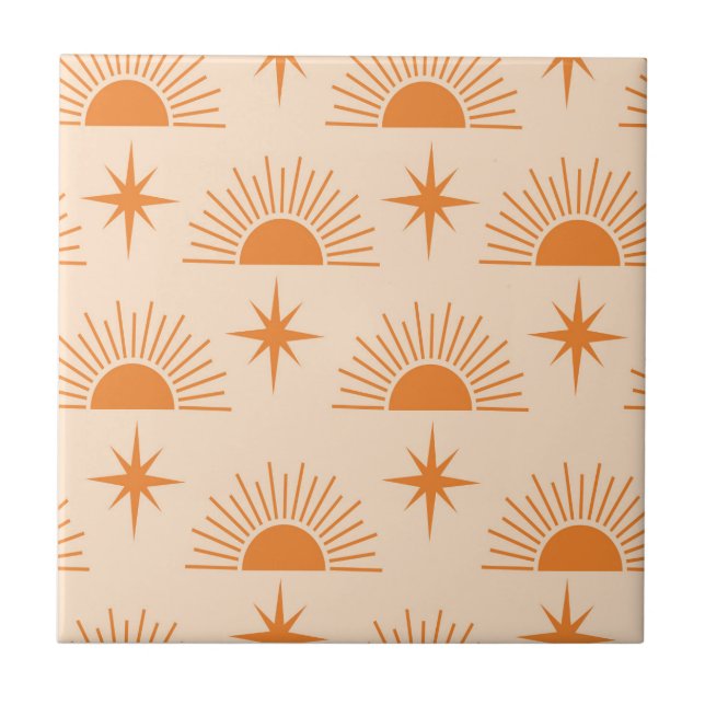 Azulejo Orange Sunshine with Mid Century Starbursts  (Frente)