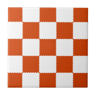 Azulejo Orange & White Checkerboard Pattern
