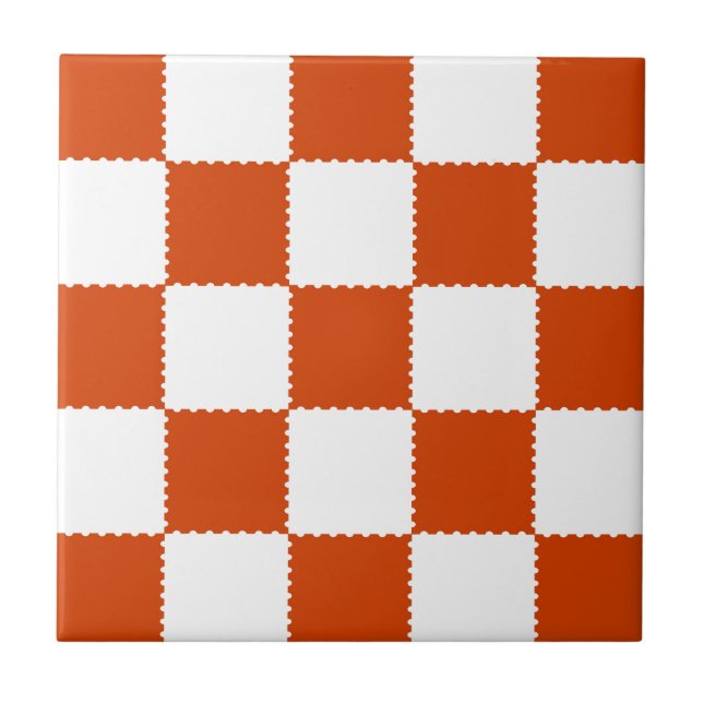 Azulejo Orange & White Checkerboard Pattern (Frente)