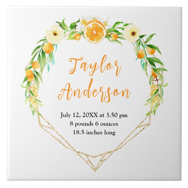 Azulejo Oranges and Foliage Baby Birth Stats (Frente)