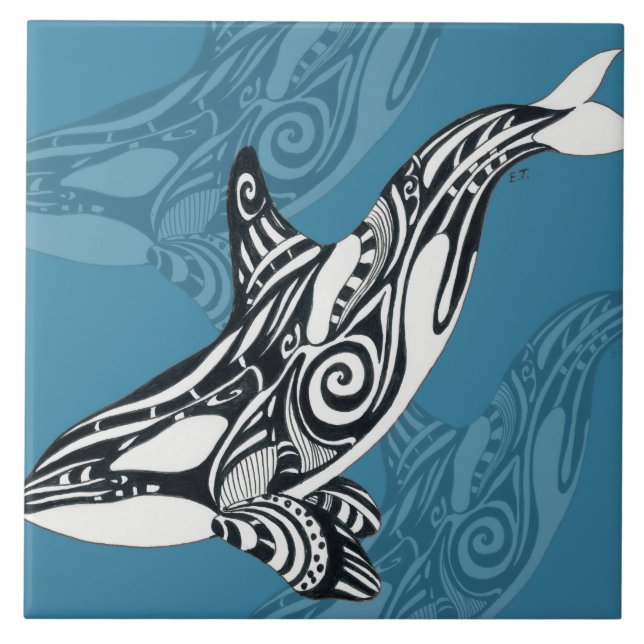 Azulejo Orca Killer Whale Tlingit Indigo Blue ink (Frente)