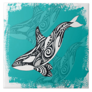 Azulejo Orca tribal cepillado Verde azulado