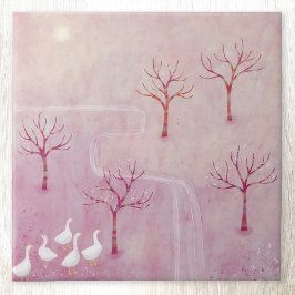 Azulejo Orchard rosa con pintura panorámica geesa