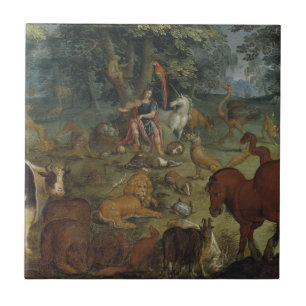 Azulejo Orfeo que encanta las bestias (aceite en el panel)