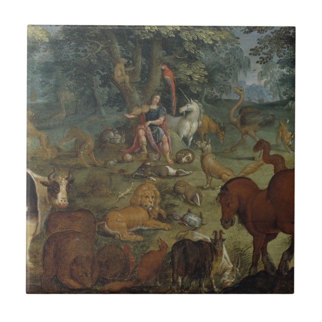 Azulejo Orfeo que encanta las bestias (aceite en el panel) (Frente)