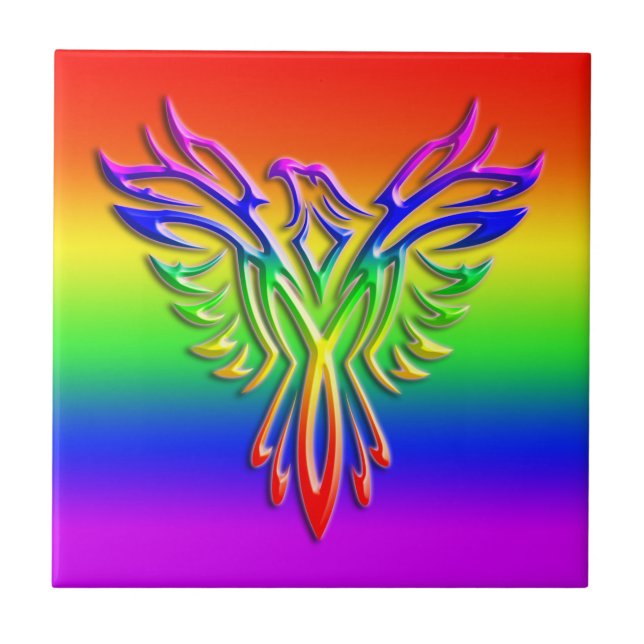 Azulejo Orgullo arcoiris LGBT Phoenix Rising, efecto graba (Frente)