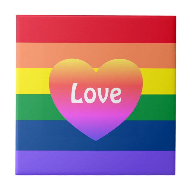 Azulejo Orgullo gay LGBTQ Corazón arcoiris (Frente)