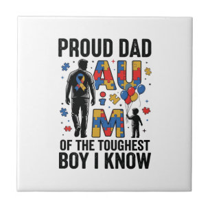 Azulejo Orgulloso Papá Autismo Chico Más Fuerte Diseño Vec