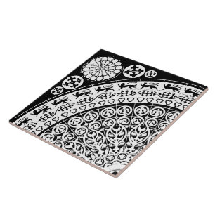 Azulejo Orientación de diamante negro y blanco intrincado