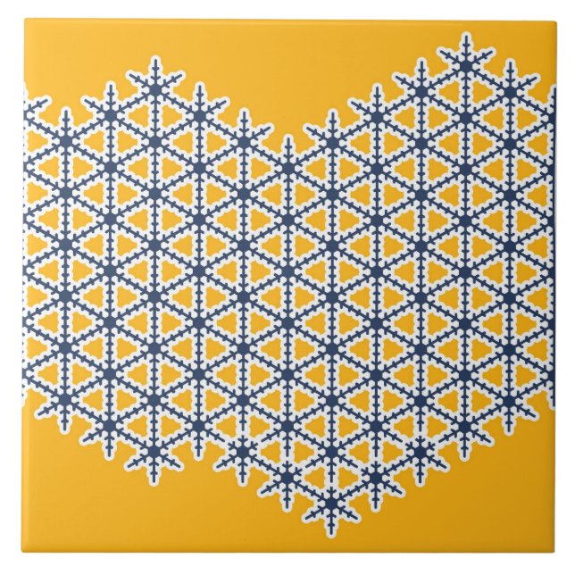 Azulejo Ornamental, amarillo, azul marino, blanco, patrón (Frente)