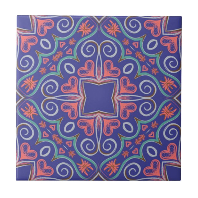Azulejo Ornamento azul púrpura Tile cerámico (Frente)