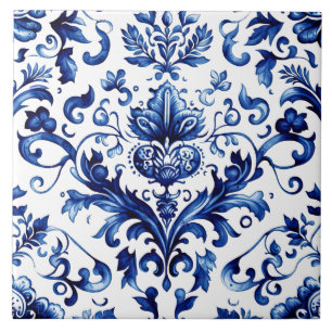 Azulejo Ornamento barroco de damasco chinoiserie azul