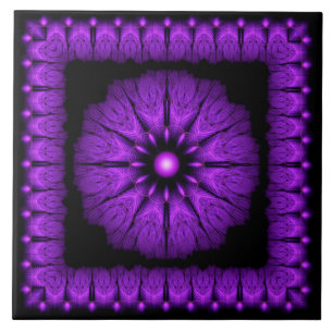 Azulejo Ornamento con marco azul de hada fractal