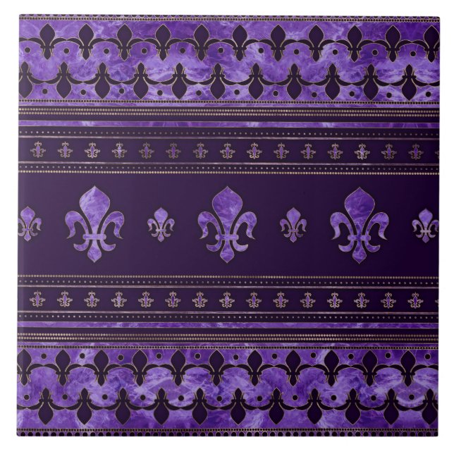 Azulejo Ornamento de Fleur-de-lis Amethyst púrple (Frente)