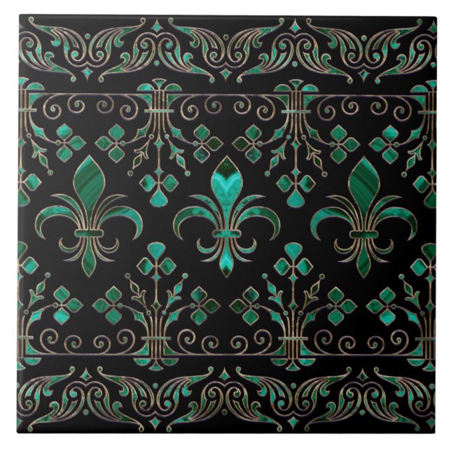 Azulejo Ornamento de Fleur-de-lis Malachite Green (Frente)