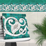 Azulejo Ornamento de mármol floreciente de mosaico verde y<br><div class="desc">Ornamento de mármol floreciente de mosaico verde y blanco</div>
