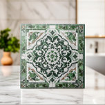 Azulejo Ornamento de mosaico floral oriental<br><div class="desc">Ornamento de mosaico floral oriental - tonos verdes</div>