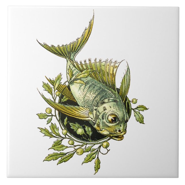 Azulejo Ornamento de pescado Art Nouveau (Frente)