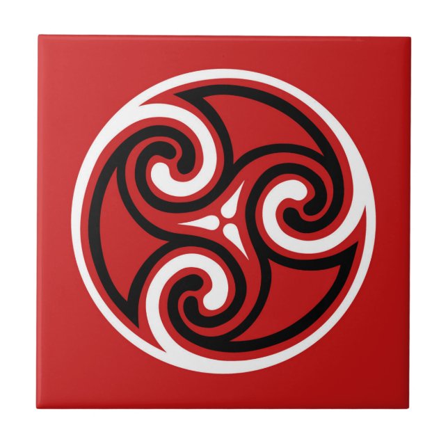 Azulejo Ornamento de Triskele Celta, rojo, negro y blanco (Frente)