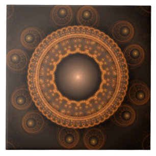 Azulejo ornamento fractal brillante naranja