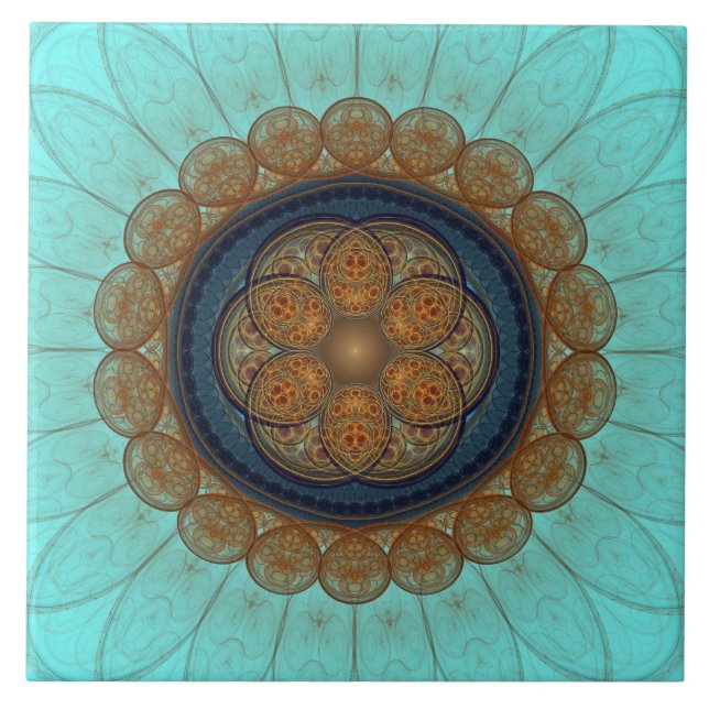 Azulejo Ornamento fractal floral rojo (Frente)