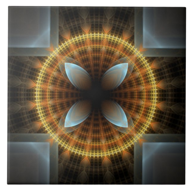 Azulejo Ornamento fractal redondo de hadas (Frente)