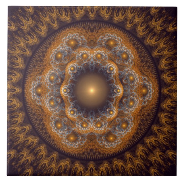 Azulejo Ornamento fractal rojo sagrado brillante (Frente)