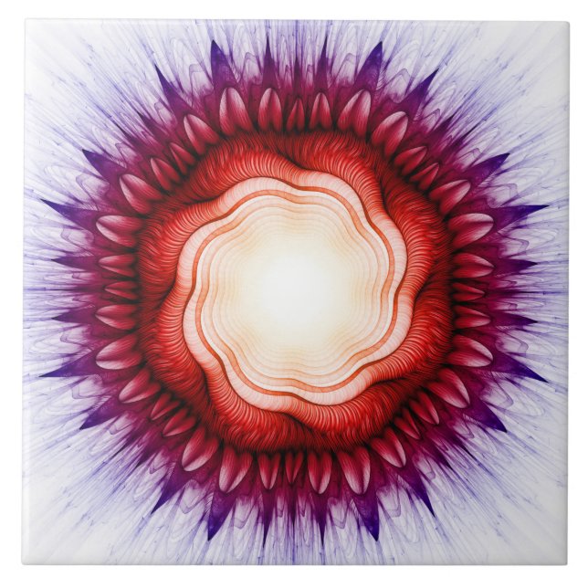 Azulejo Ornamento rojo floral giratorio (Frente)