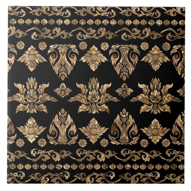 Azulejo Ornamento tailandés - Oro y negro (Frente)
