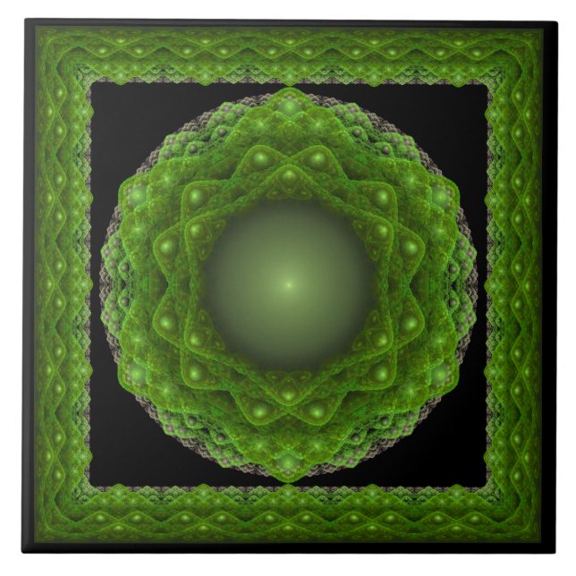 Azulejo Ornamento verde fractal (Frente)