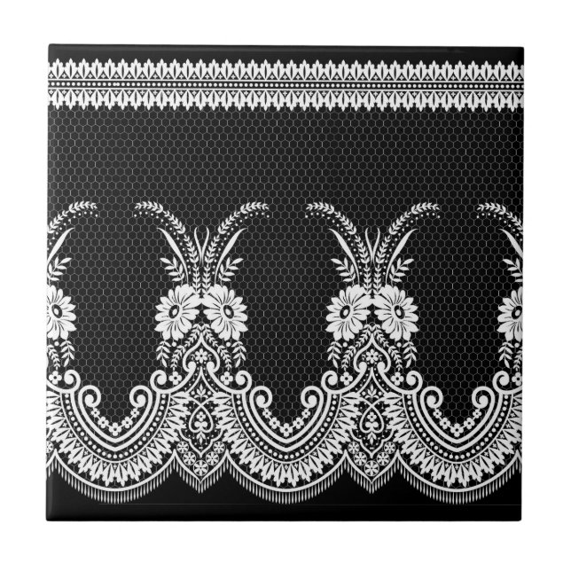 Azulejo Ornamentos de encaje blanco y negro 1 (Frente)