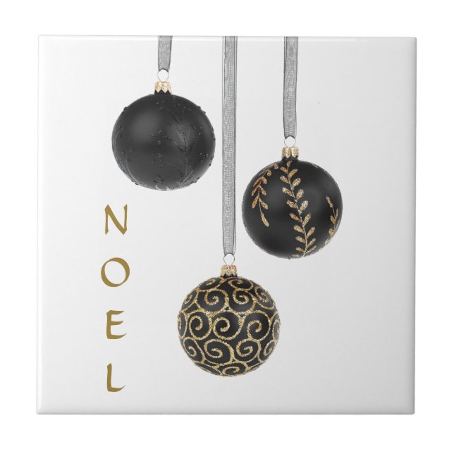 Azulejo Ornamentos de Navidad de Black Ball (Frente)