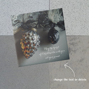 Azulejo Ornamentos de Navidad retro negro de plata con cin