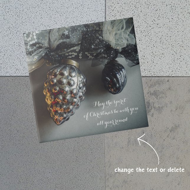 Azulejo Ornamentos de Navidad retro negro de plata con cin (Subido por el creador)