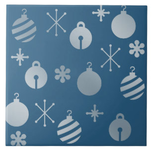 Azulejo Ornamentos de Navidad Retro Plata Azul