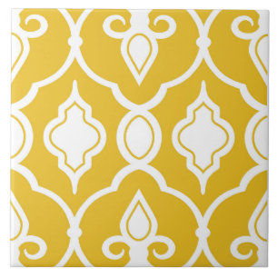 Azulejo Ornamentos modernos, amarillo mostaza, blanco, pat