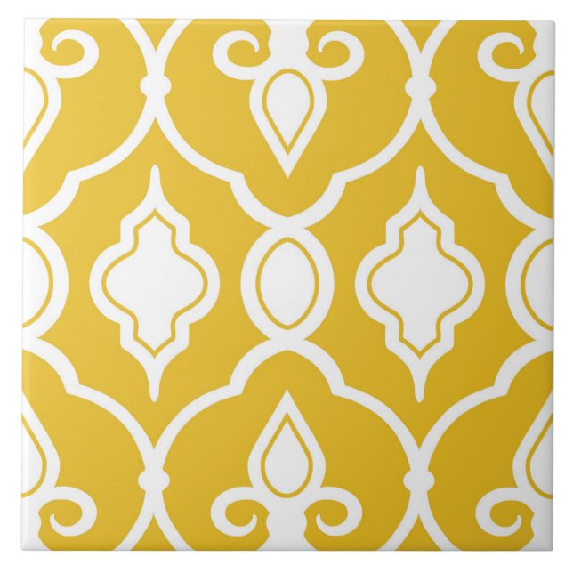 Azulejo Ornamentos modernos, amarillo mostaza, blanco, pat (Frente)