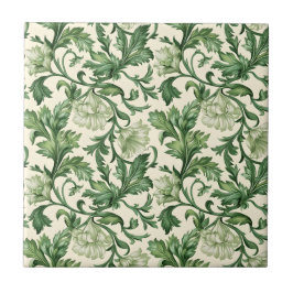 Azulejo Ornate dark green acanthus leaves pattern