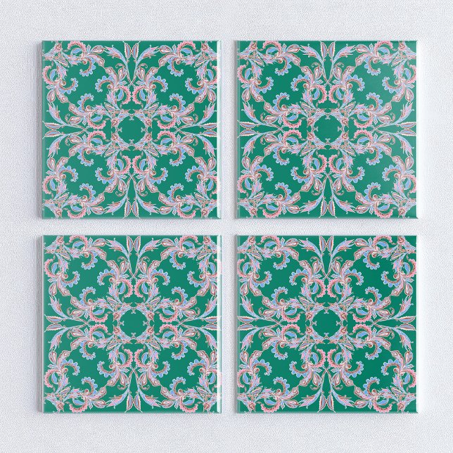 Azulejo Ornate Floral Filigree Tile in Emerald Green (Subido por el creador)