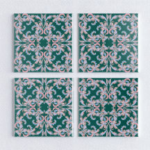 Ornate Floral Filigree Tile in Hunter Green