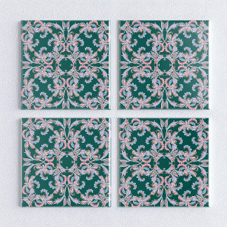 Azulejo Ornate Floral Filigree Tile in Hunter Green 