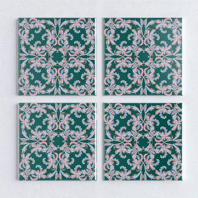 Azulejo Ornate Floral Filigree Tile in Hunter Green  (Subido por el creador)