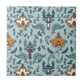 Azulejo Ornate floral pattern on a pale blue background