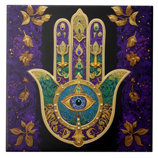 Azulejo Ornate Gold Third Eye Hamsa (Frente)