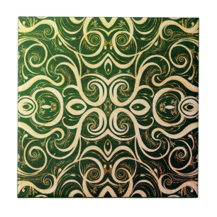 Azulejo Ornate Green and Gold Tile Design