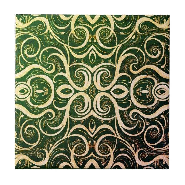 Azulejo Ornate Green and Gold Tile Design (Frente)