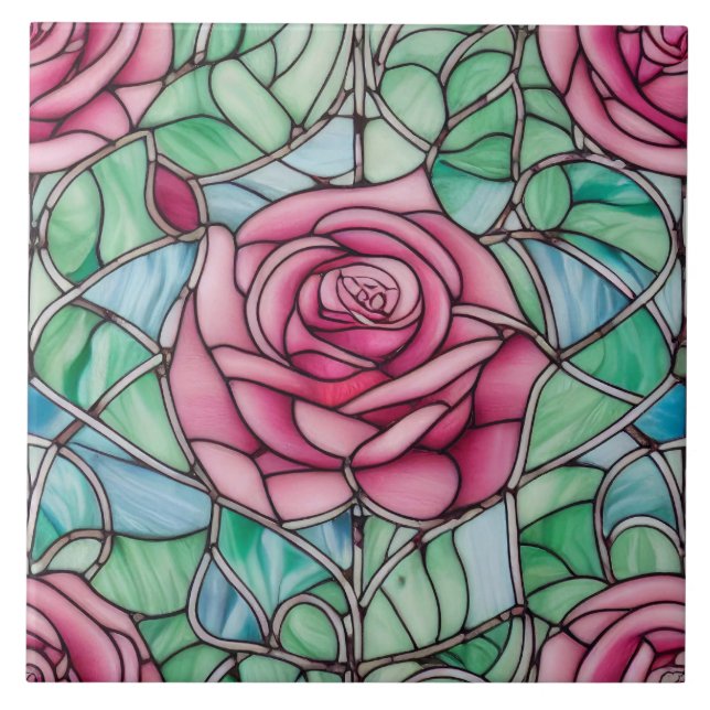 Azulejo Ornate Sed Glass Style Floral Rosa (Frente)
