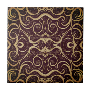 Azulejo Ornate Vintage Scrollwork Deep burgundy