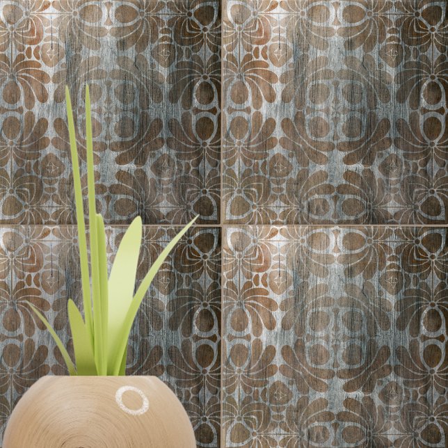 Azulejo Ornato de Damasco Marrón de Réplica de madera con  (Subido por el creador)